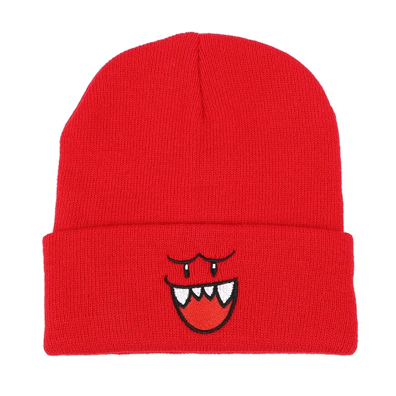 Gorro tejido con patrón de dibujos animados de Super Mario Bros Boo Kawaii, mercancía de juego, gorro bonito, pequeño regalo