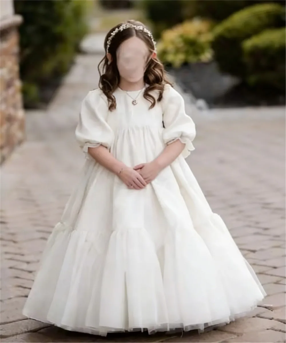 

Customized Elegant Flower Girl Wedding Dress Half Sleeves Puffy Princess Birthday Party Dress Girls vestidos de comunión Gown