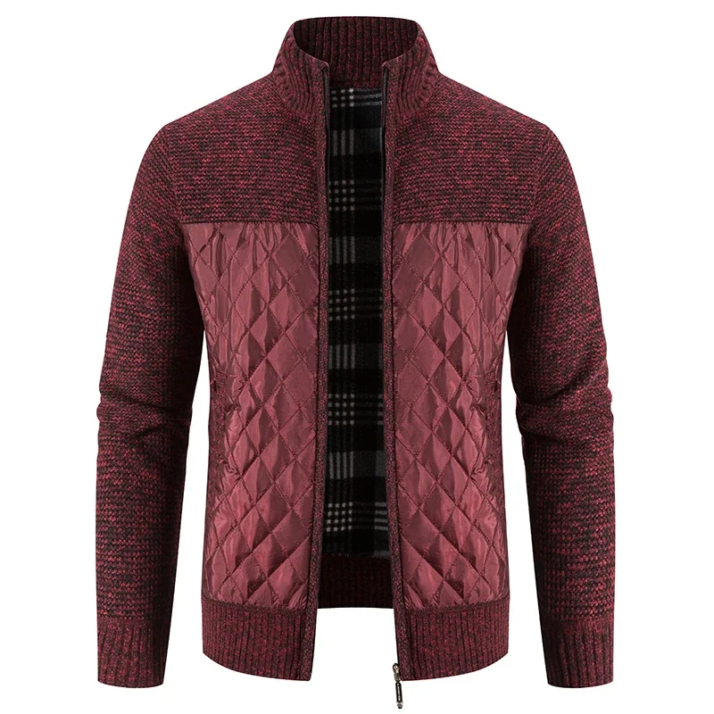 Men Sweater Jacket Fashion Winter Coat Fleece Hoodies High Quality Luxury Checkered Hooded Knit Cardigan Male Outer Wear