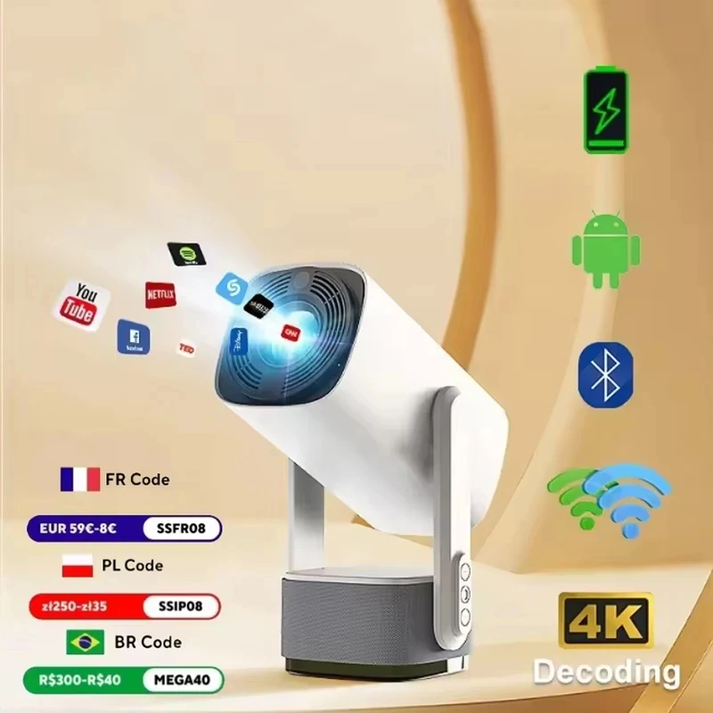 

4K Projector K2 Smart Android11 Built-in Battery Bluetooth Speaker WIFI Auto Focus Keystone Free-Style For Outdoor Movie New