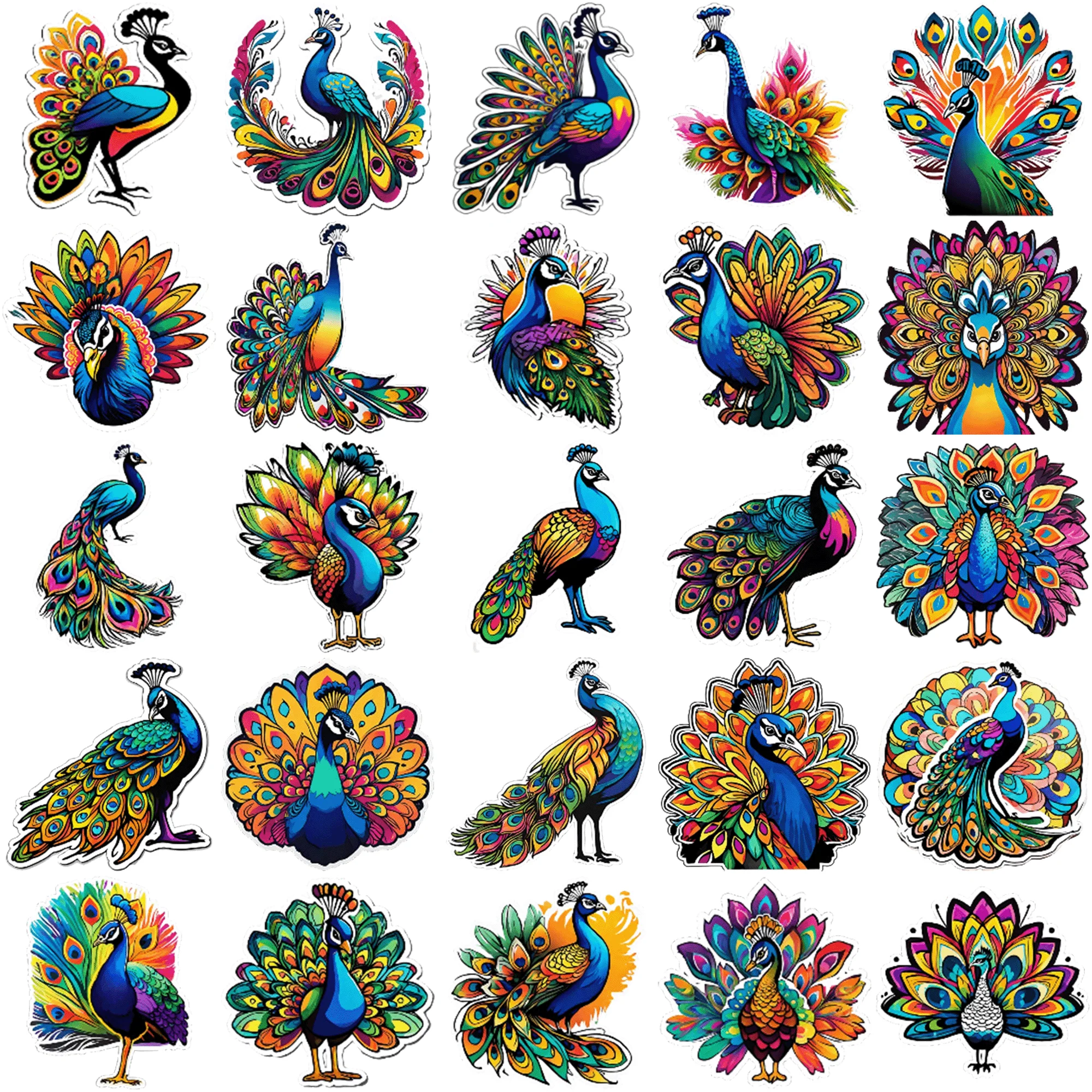 50 pcs Colorful Peacock Graffiti Stickers Add a Touch of Fun and Color to Any Room with these 50 pcs Stickers