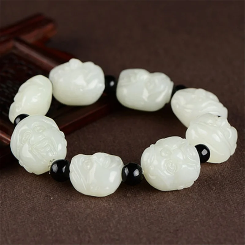 

Hetian White Jade Eight Immortals Bracelet Men and Women Buddha Head