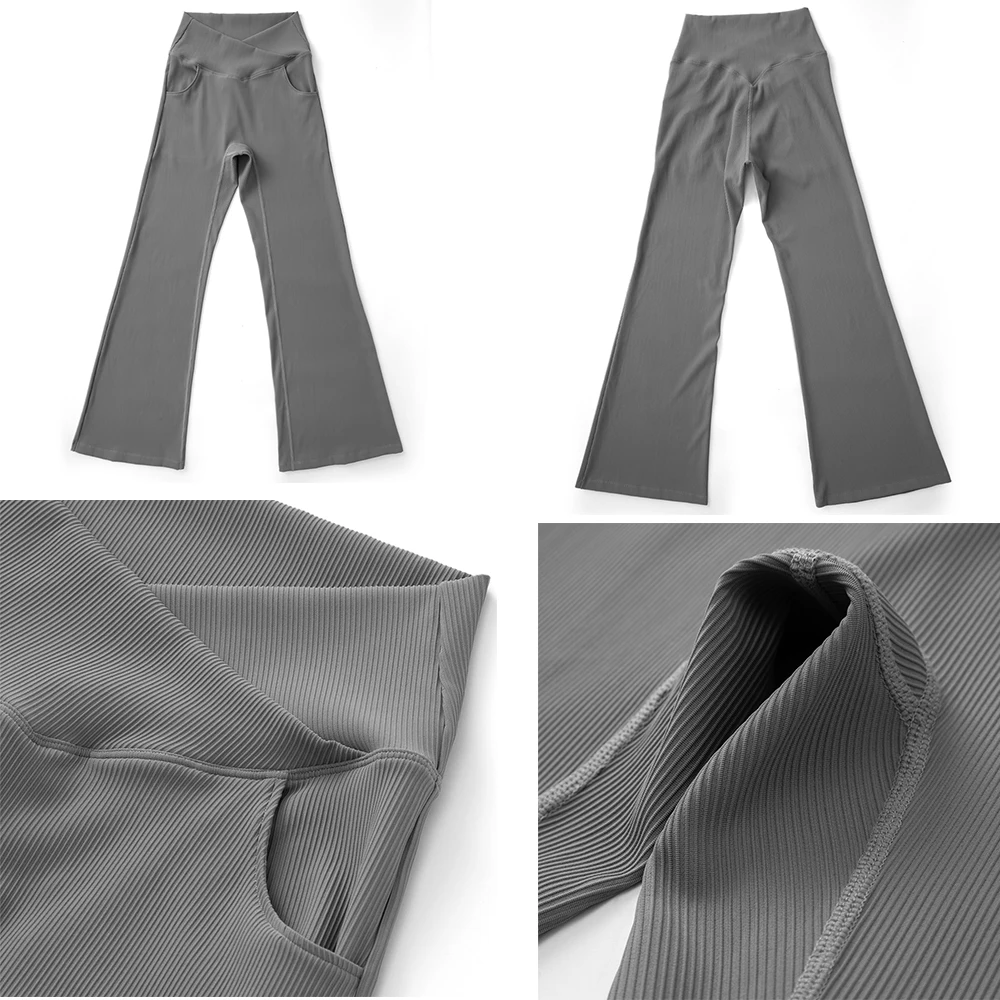 Flare Leggings Yoga Pants Women Bell-bottoms Yoga Trousers With Pocket Cross Waist Fitness Pants Gym Casual Sports Flared Pants