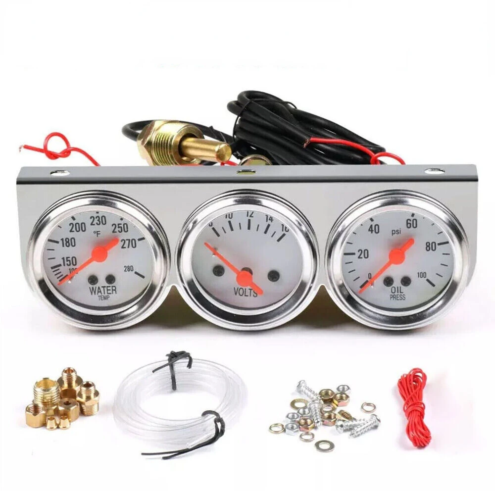 

Universal 2" 52mm Chrome Car Triple Gauge Set Kit 3in1 Water Temp Oil Pressure Volt Meter