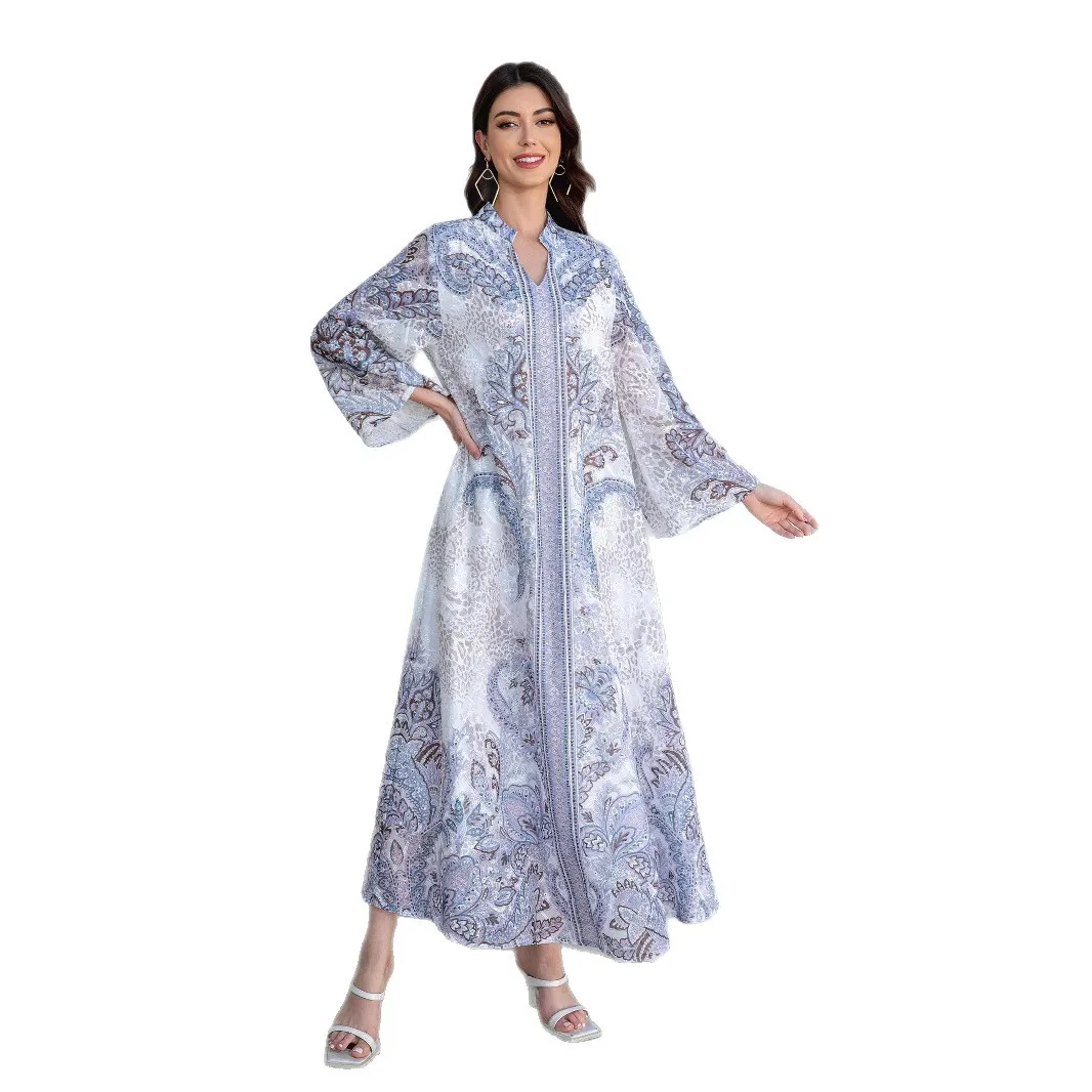 

Ближневосточный мусульманский женский халат из ткани с вышивкой и принтом, женское платье Абая с горячими бриллиантами