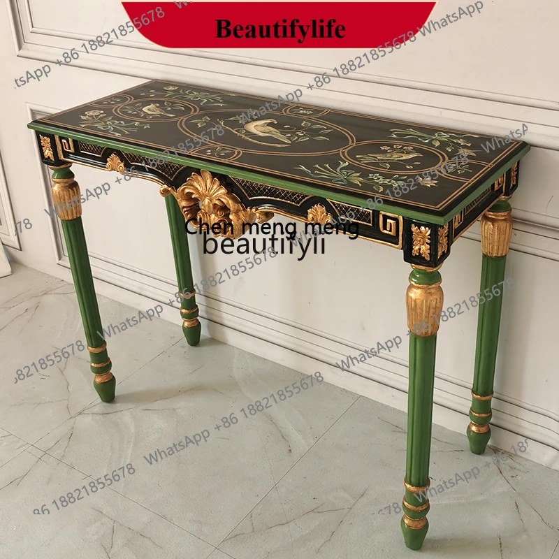 X  European Style Handmade Painted Flowers and Birds Console French Hand Painted Home Console Tables Model Room Designer Strip D