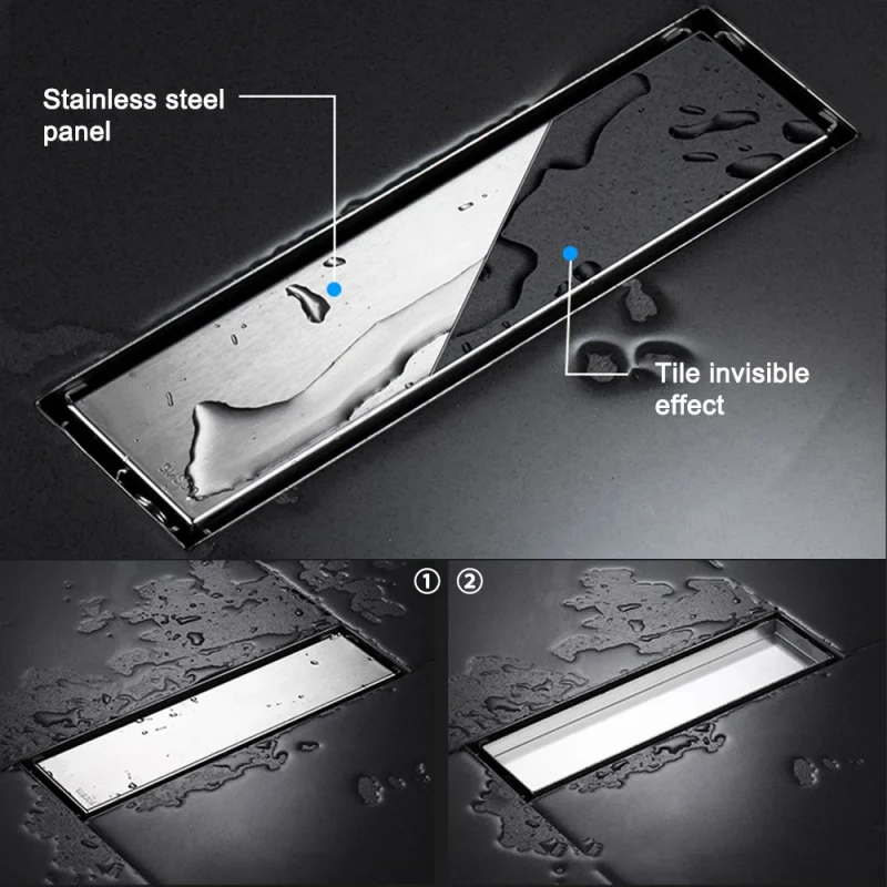 Invisible Floor Drain For Shower Room SUS304 Long Rectangular Deodorant Floor Drain, Drain For Hotel Bathroom