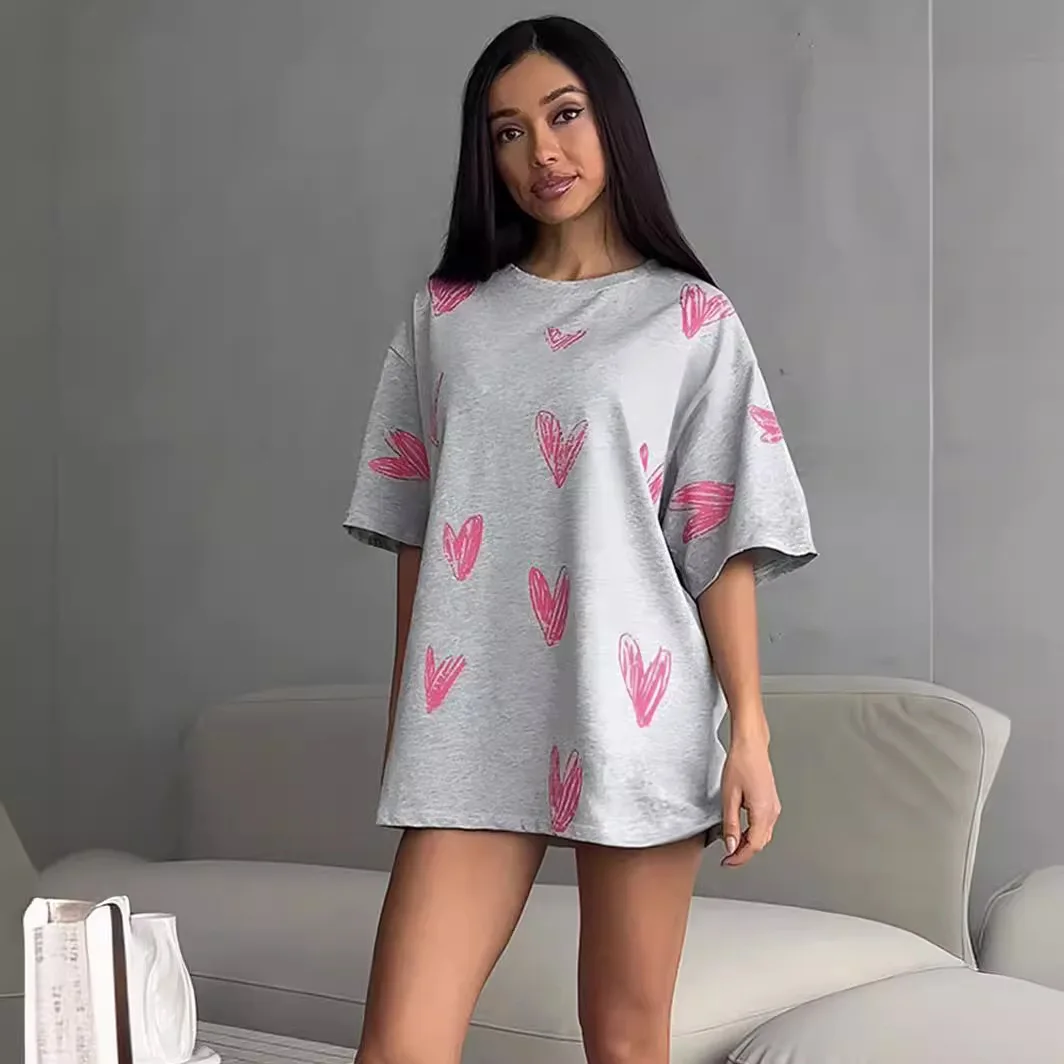 Bornladies Women's Fashion Love Printed T-shirt European and American 2025 Summer New Street Trend Hand Drawn Short Sleeve