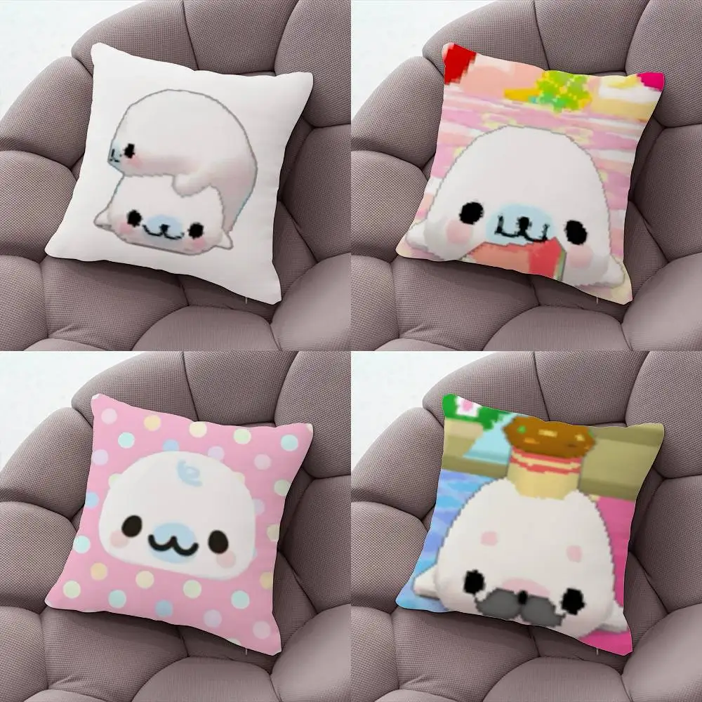 CUTE M-Mamegoma Seal Pillow Case Plush Fabric Soft Double-Sided Printed Sofa Warm Winter Home Gift Cushion Cover