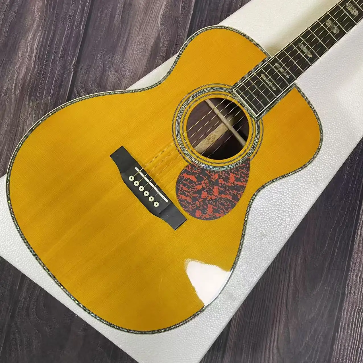 جيتار صوتي من الخشب الصلب مقاس 40 بوصة من سلسلة OM45 من الخشب الصلب باللون الأصفر #4