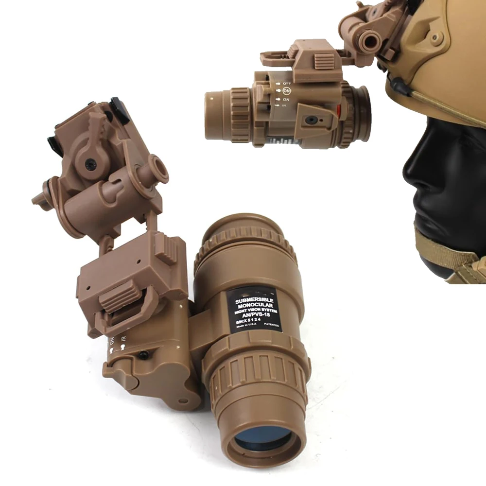 AN/PVS-18 Night Vision Goggles Dummy Model with Night Vision Mount Single-Barrel Night Vision for Tactical Helmet NVG Mount