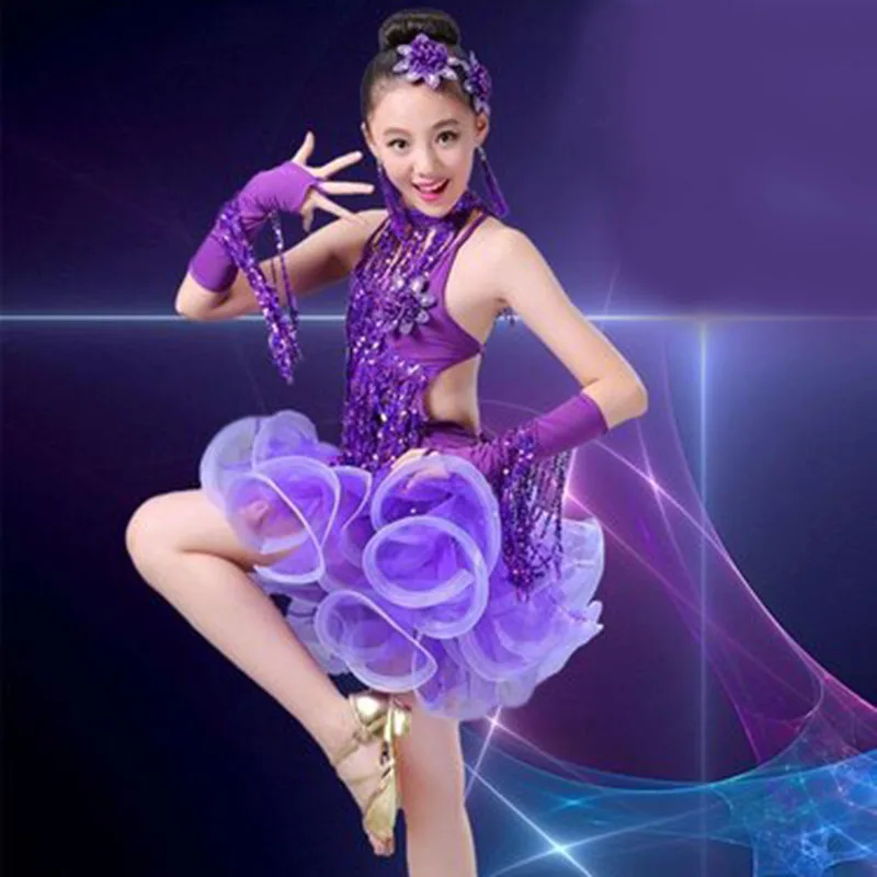 Children\'s Latin dance costume girl glitter tassel Latin dance dress performance competition costume