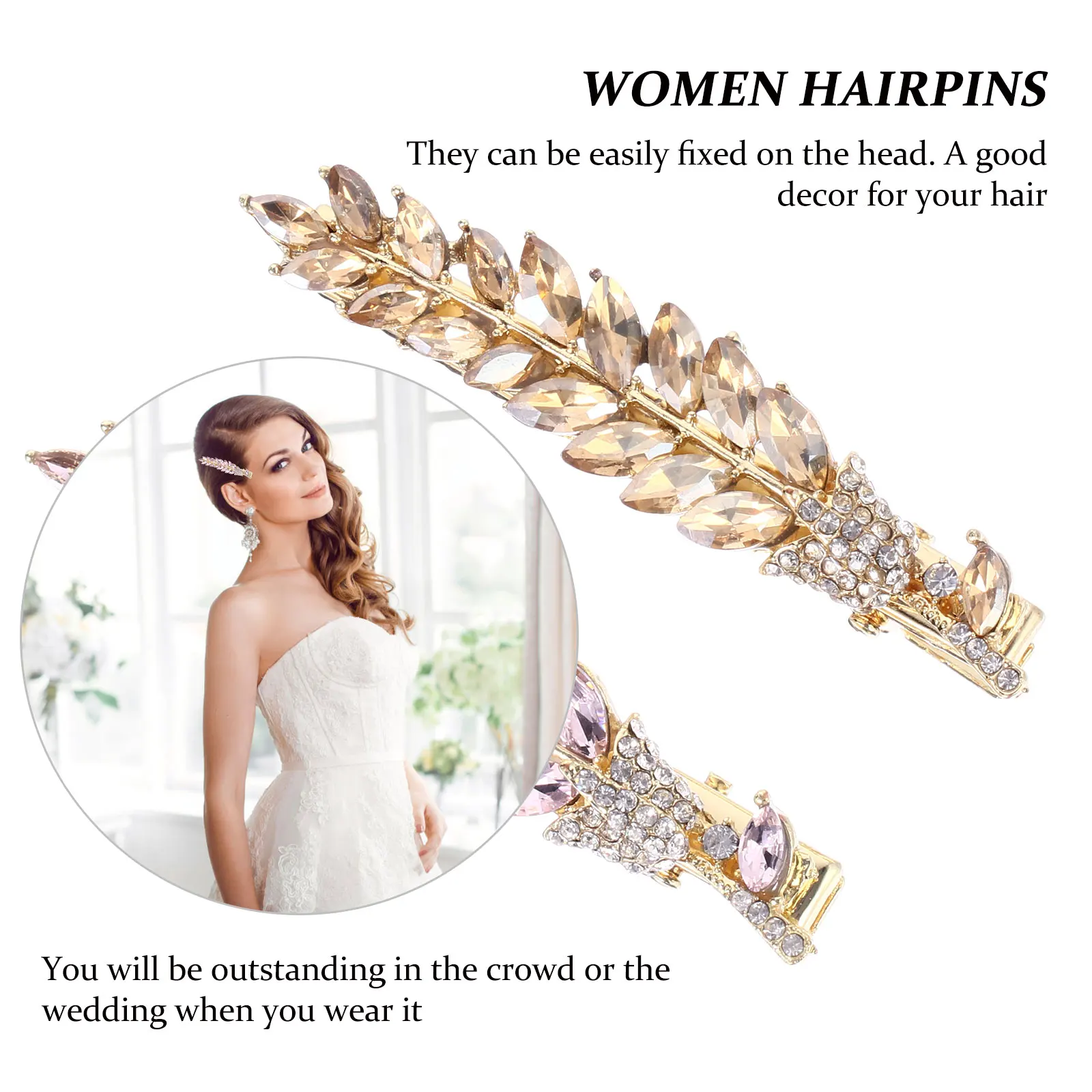 

2Pcs Crystal Hair Clips Elegant Leaf Design Durable Alloy Wedding Party Hair Accessories Women Barrettes Women Hairpins
