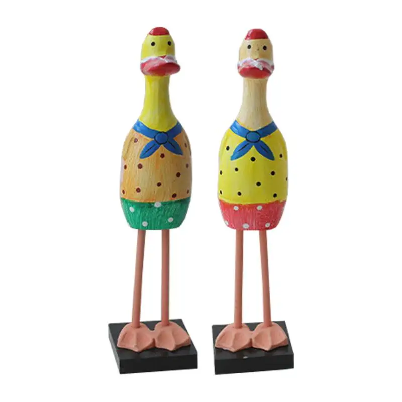 

Wood Duck Figurine Desk Animal Statue 2X Cute Rustic Home Decorations For Living Room TV Cabinet Animal Collectible Figurines