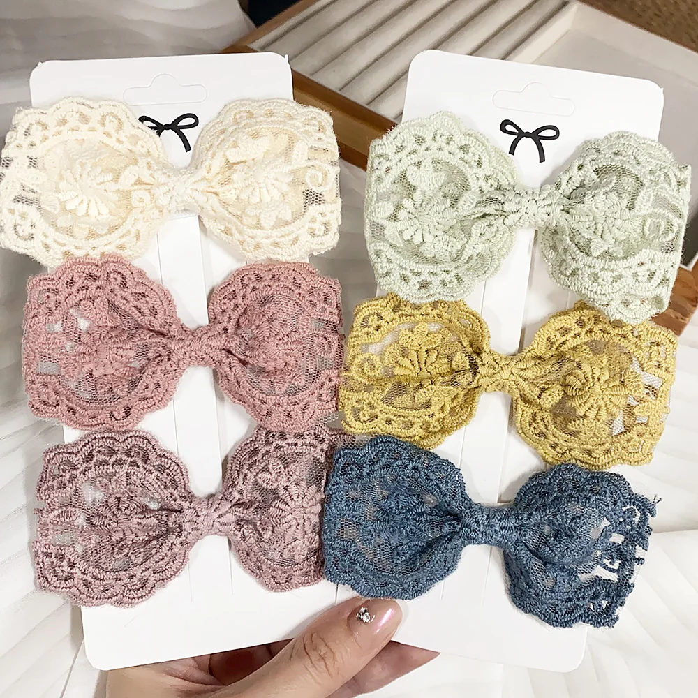 1PC 3.9 Inch Bowknot Hair Clips for Girl Delicate Lace Hollow Bows Headwear Hairpins Lovely Kids Children Baby Hair Accessories