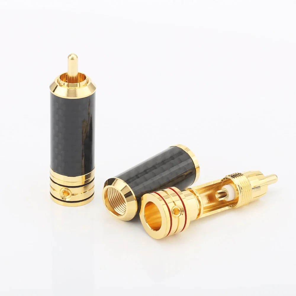 

4pcs High quality Copper Carbon fiber RCA Plug Gold Plated Audio Video Adapter Connector