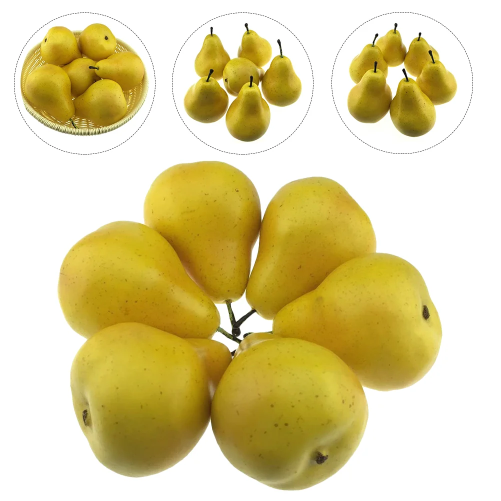 

6 Pcs Artificial Pear Decor Decorate Toy Photo Props Plant Fake Fruit Yellow Plastic Adornment