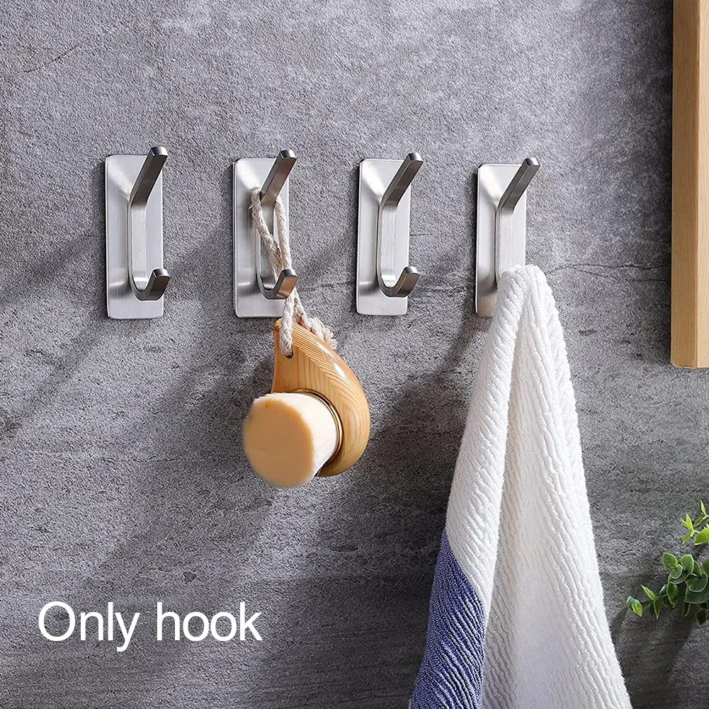 4 ชิ้นหมวกผ้าเช็ดตัวแขวนกระเป๋าประตูห้องนอนห้องครัวสแตนเลสห้องน้ํา Heavy Duty Self กาวตะขอติดผนัง