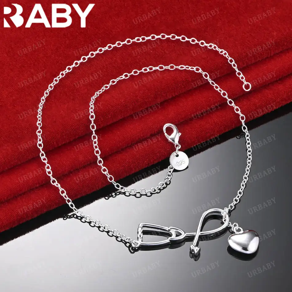 

URBABY стерлингового серебра 925 пробы сердце стетоскоп цепочка ожерелье для женщин модные украшения изысканная вечеринка помолвка свадебный подарок