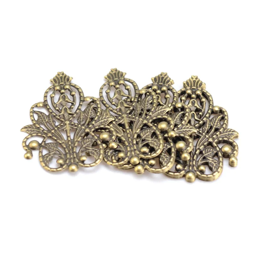 Retail 5Pcs Bronze Tone Filigree Wraps Flower Connectors Metal Crafts Gift Decoration DIY Findings 4.8x3.5cm