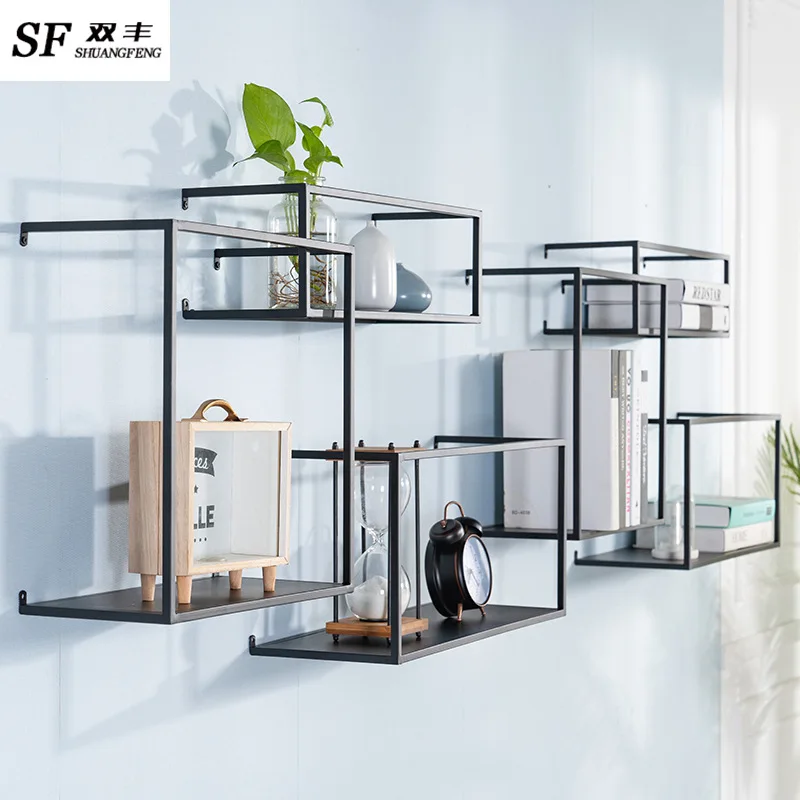 Cross-border INS wrought iron wall shelf, bedroom, living room, bookshelf, background wall decoration display shelf