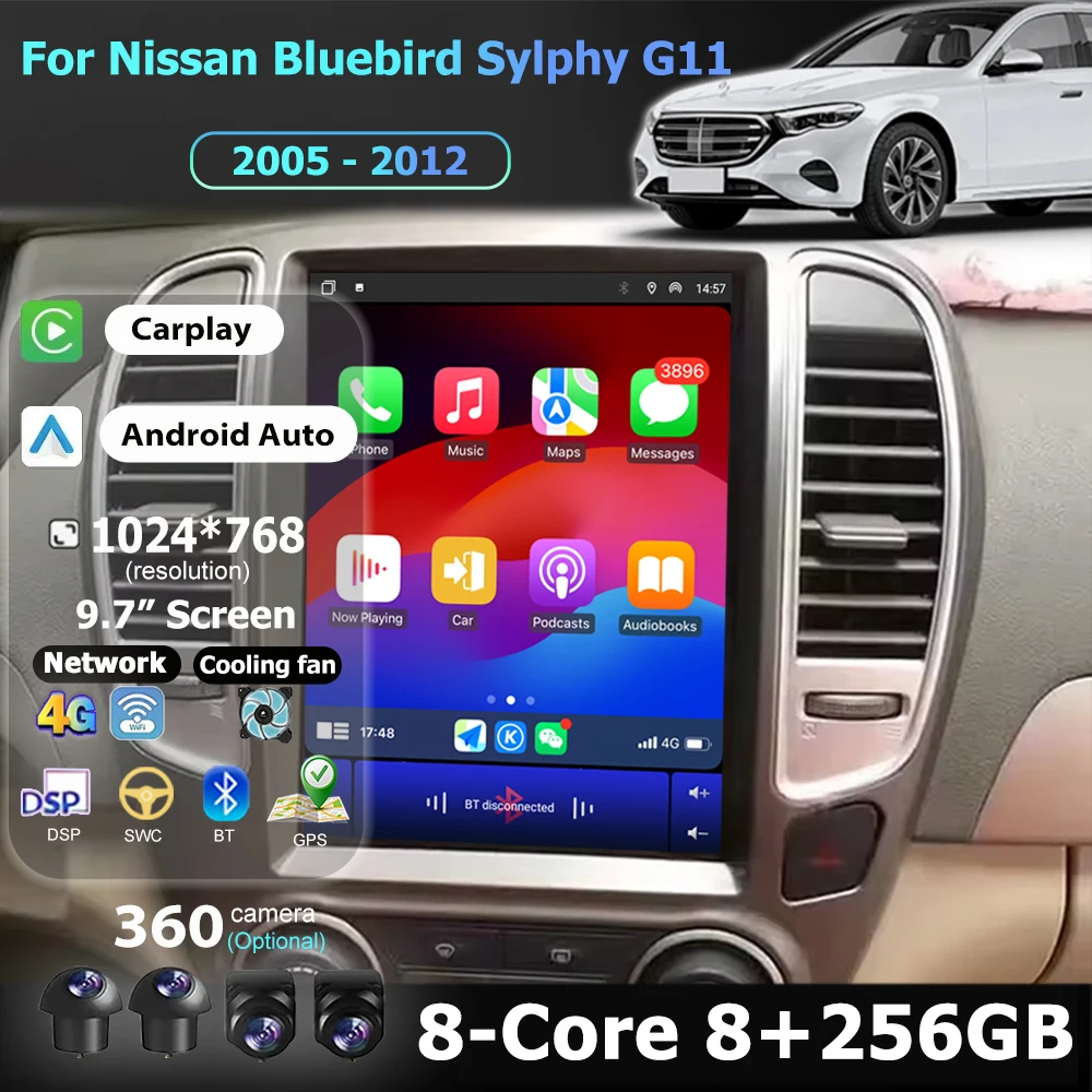 9.7 Inch For Nissan Bluebird Sylphy G11 2005 - 2012 Android 16 Car Radio Multimedia Video Player GPS Navigation Carplay 4G WIFI