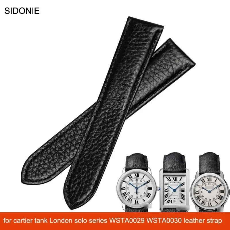 

Genuine Leather Watch Strap for Cartier Tank London Solo Soft Comfortable Lychee Pattern Watchband Accessories 20mm 22mm 23mm