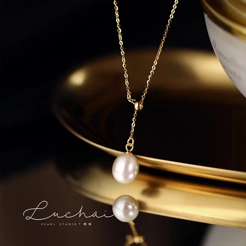 lingzhi wu Women Natural Pearl Necklace Natural 6A Strong Light Rice Shape Pearls 100% 925 Silver  Necklaces Adjustable Chain