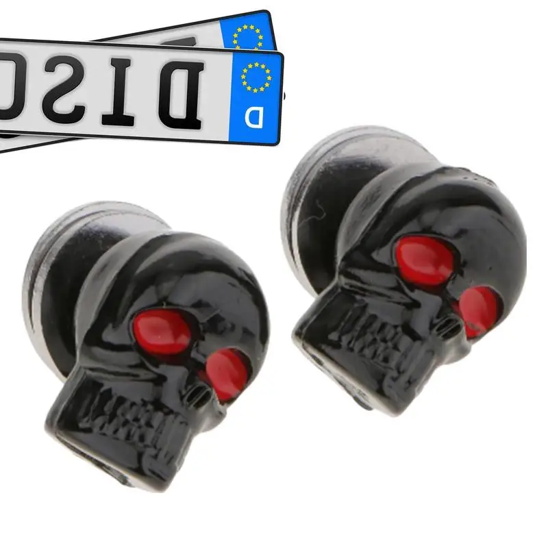 Skull License Plate Screws Bike Number Plate Frame 3D Skull Red Eye Design License Plate Bolts And Nuts Skull Automobile