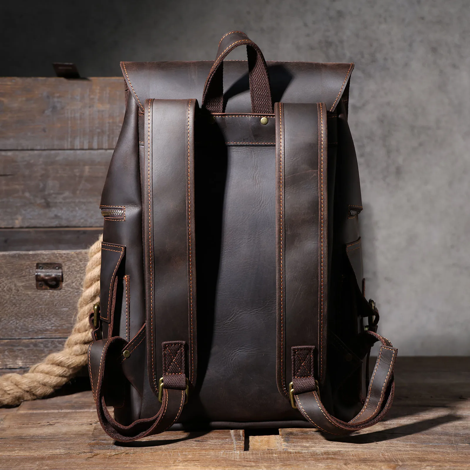 S.WORKER Vintage Echtleder Herrenrucksack Laptop-Tasche Casual Crazy-Horse Leder Schultasche Outdoor Reise-Weekender-Tasche – Detail 20