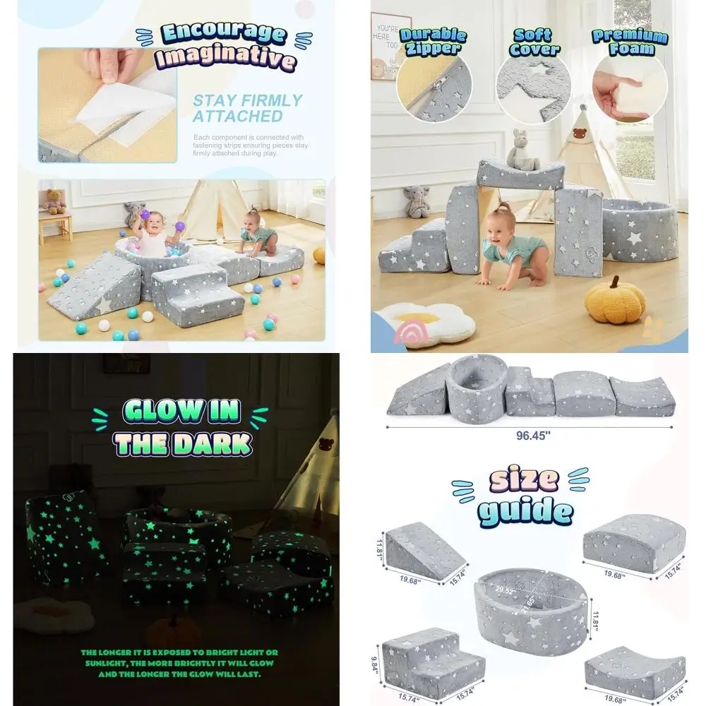 Bloques de escalada de espuma para niños pequeños con pozo de pelotas: centro de juegos interior ideal para niños activos de 1 a 3 años (bolas no incluidas)