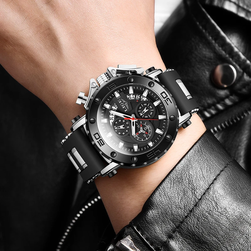 LIGE 2025 new top casual fashion men's watch sports military silicone waterproof luminous watch men's chronograph reloj hombre