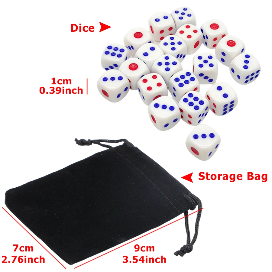 40pcs 10mm Red&Blue Point Dice & 2pcs Black Drawstring Storage Bags Game Dice, Tabletop Game Accessories & Party Supplies