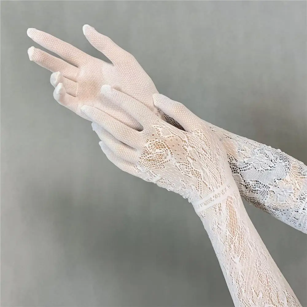 المرأة مثير مرحلة الحفلات الأداء تأثيري JK لوليتا نمط الجوف خارج الصيد صافي الدانتيل الأزهار مرونة عالية قفازات طويلة