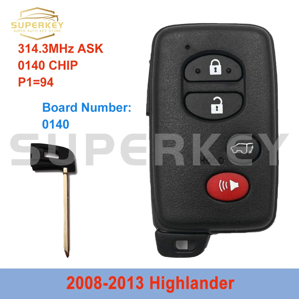 SUPERKEY 4 Buttons 314.3MHz ASK 0140 Board Number ID71-WD02 Chip Smart Black Key KeylessGo Keyless Entry For Toyota