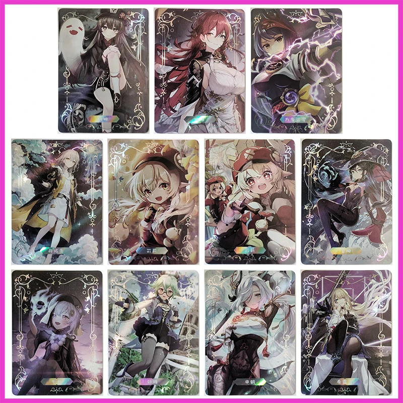 

Anime Goddess Story Rare SSR Refraction Foil Shenhe Sugar Qiqi Mona Klee Himeko Toys for boys Collectible Cards Birthday Present