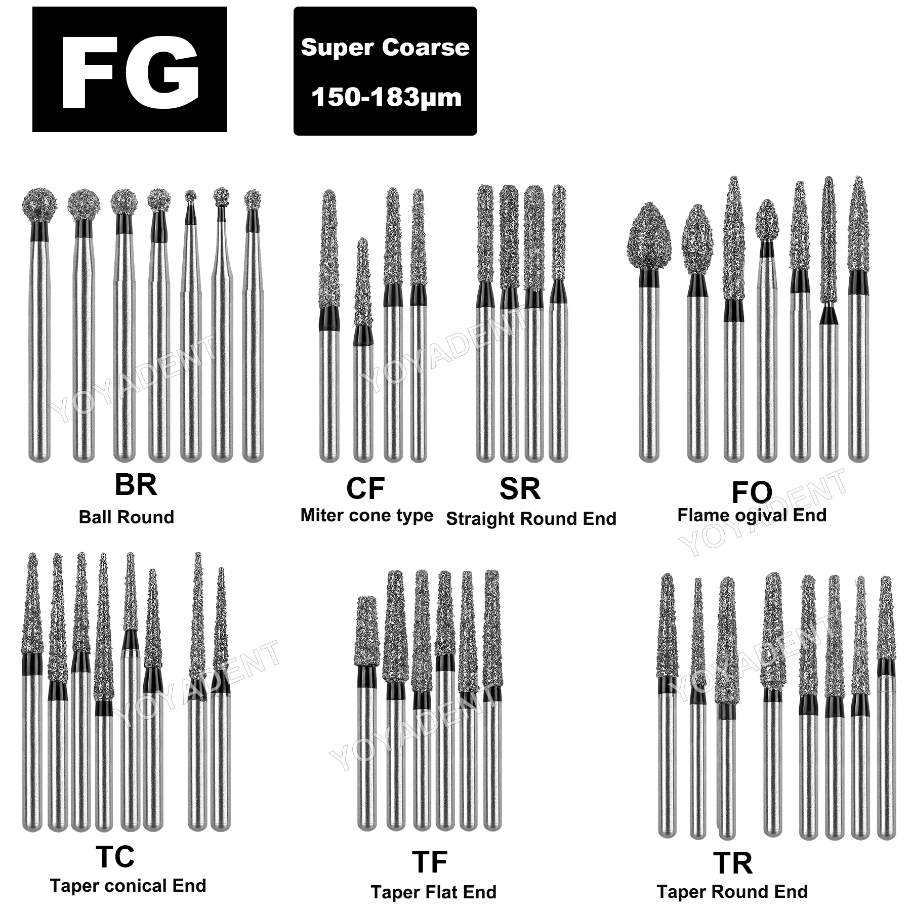 Extra Coarse Dental Diamond Burs Dentistry Drills FG High Speed Turbines Bur Dental Lab Polishing Tools Dia.1.6mm 10Pcs