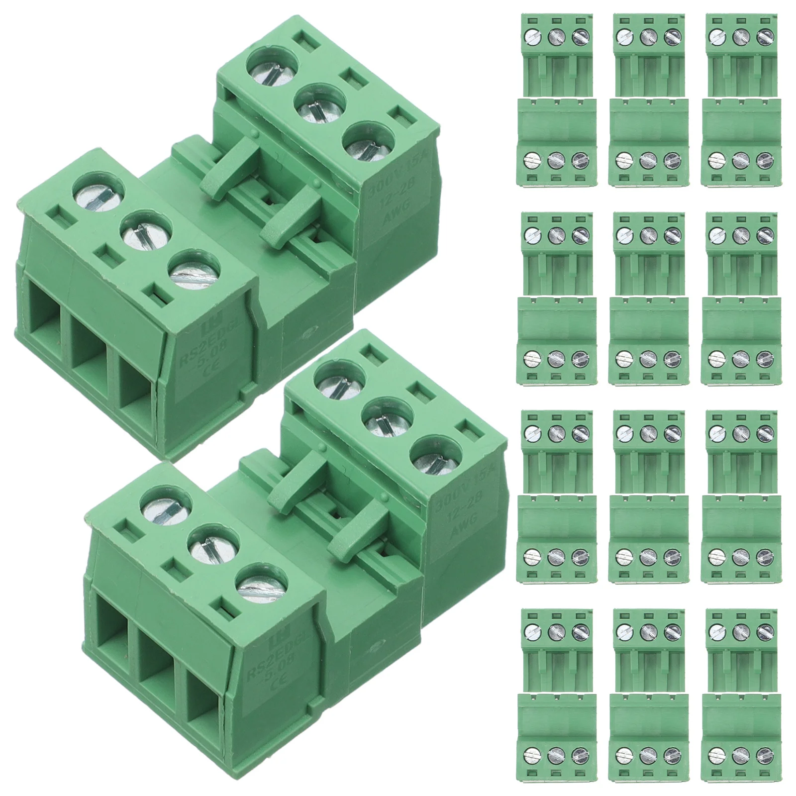 

20Pcs 5.08mm Pitch Plug-in Terminal Block Connector No-Solder Pcb Wiring Space-Saving Electrical Grounding Power Distribution