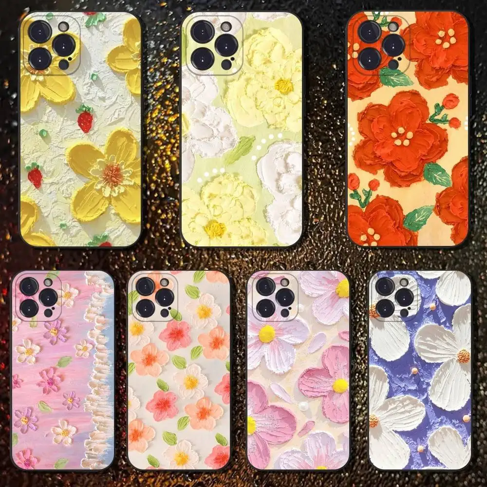 

Retro Oil Painting Phone Case For iPhone 6,17,16,15,14,13,12,11 Plus,Pro Max,XS,X,XR,SE,Mini,8,7,Soft Silicone Black Cover