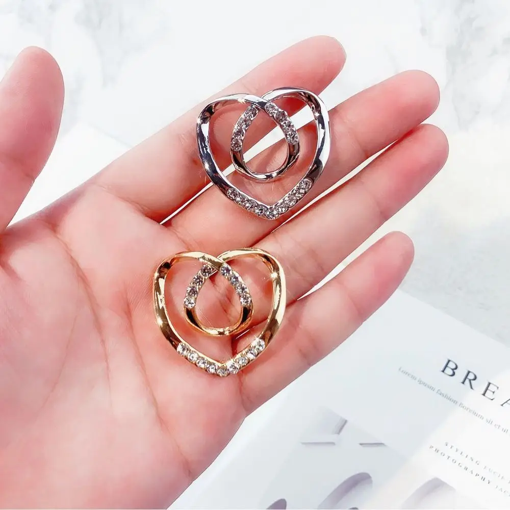 Mode Geometrische Liebe Herz Kristall Drei-ring Schal Clip Brosche Schal Ring Schal Schnalle