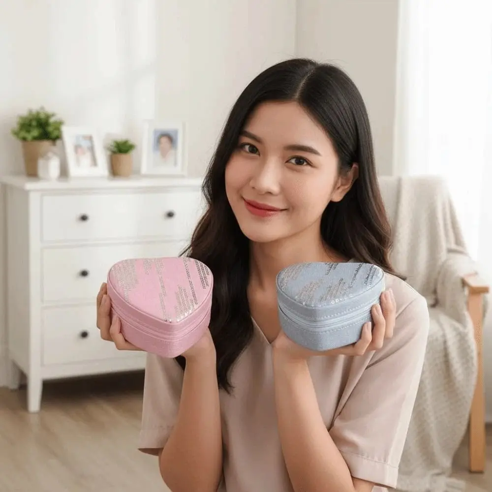 

Multi-slots Heart Jewelry Organizer ABS Compact Jewelry Storage Case Solid Color Anti-lost Rings Necklace Packaging Box Women