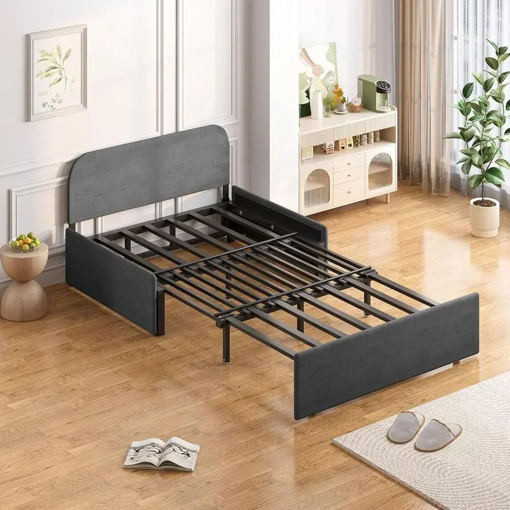 Twin Size Pull Out Sofa Bed with 3.9 Mattress and Pillows, Grey Living Room Furniture