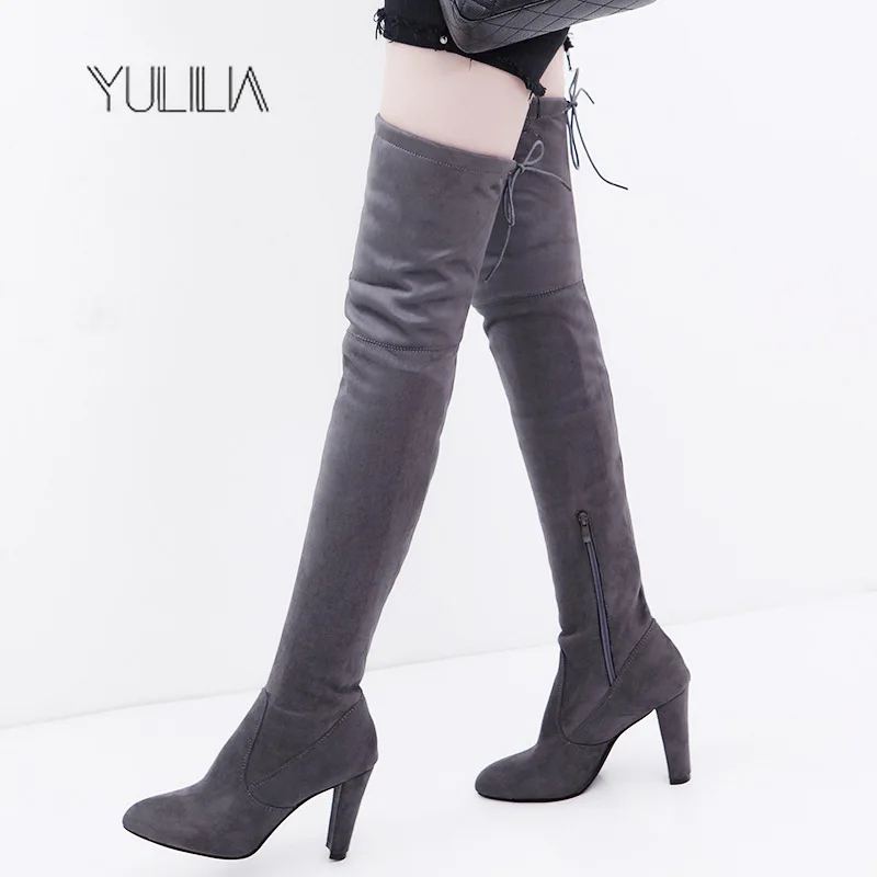 

YULILIA American Style Trendy Sexy Woman Women's Side Zipper Suede High Heel Over Knee Boots Office Lady Nightclub Girl Party