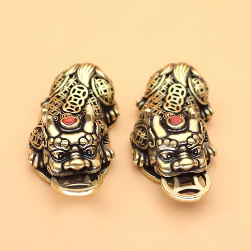 Brass Pixiu Coin Chinese Miniature Figurines - Lucky Ornament For Home Office Tabletop Decoration | Traditional Feng Shui Charms