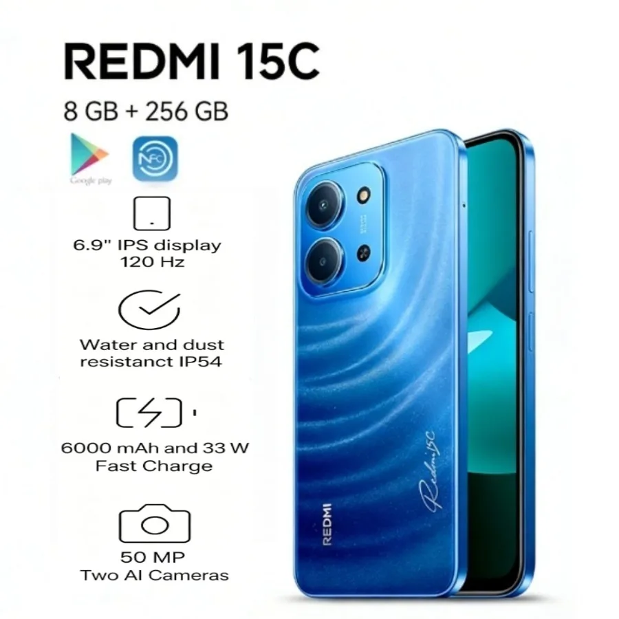 2026 New Powerful Redmi 15C Global Dual SIM Phone Ample 8GB RAM 256GB High Storage Smooth Daily Performance Android Mobile Phone