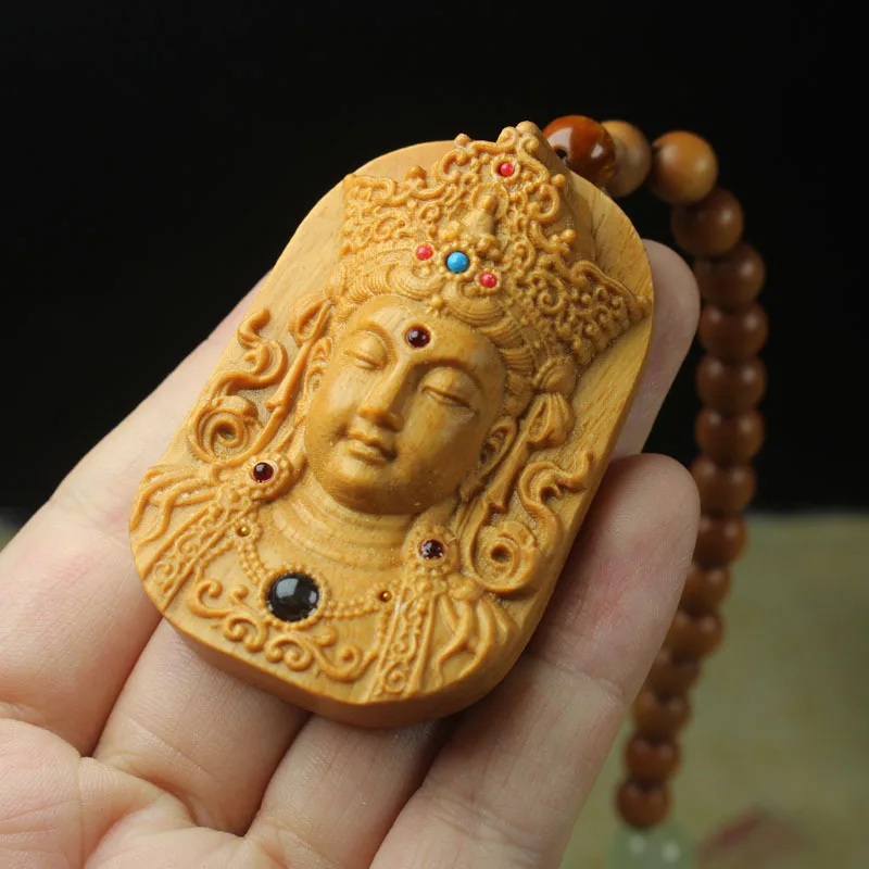 Barbie Sandalwood Three-Dimensional Avalokitesvara Pendant Pendant Deep Carved Guanyin Bodhisattva/Buddha Statue Rosewood Orname