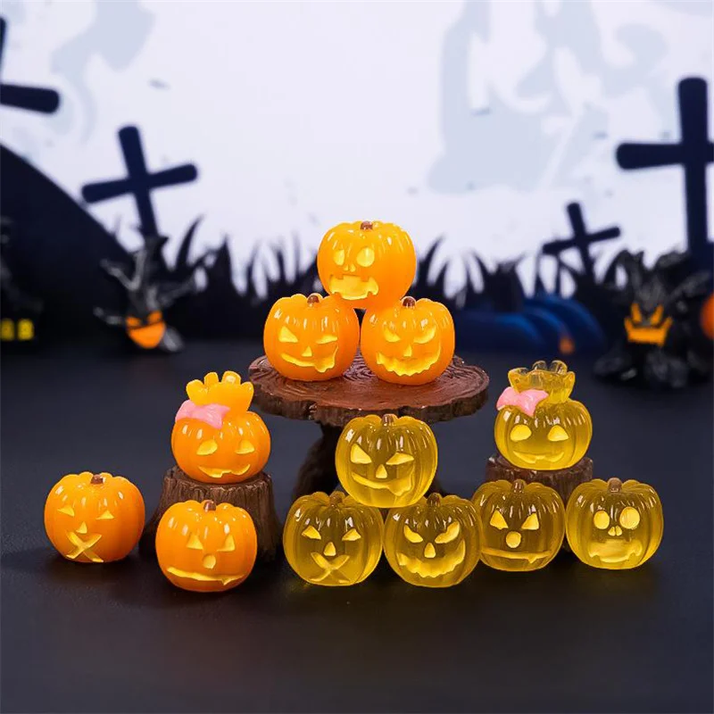 Halloween Micro Noctilucent Pumpkin Landscape Miniature Figurines Resin Ornaments DIY Doll House Decoration Car Ornament Gift