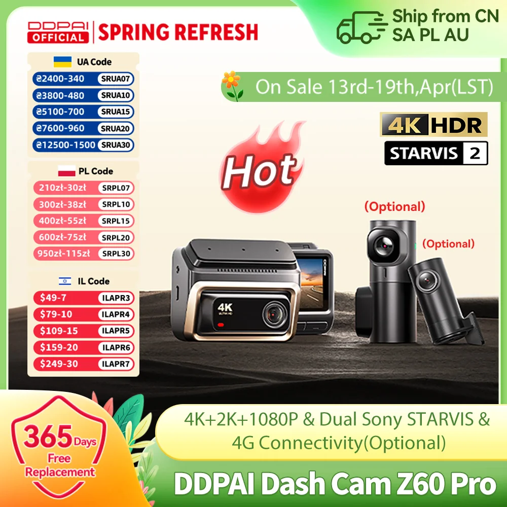 Видеорегистратор DDPAI Z60 Pro 4K с GPS, двумя сенсорами SONY, Wi-Fi, ADAS и ночным видением