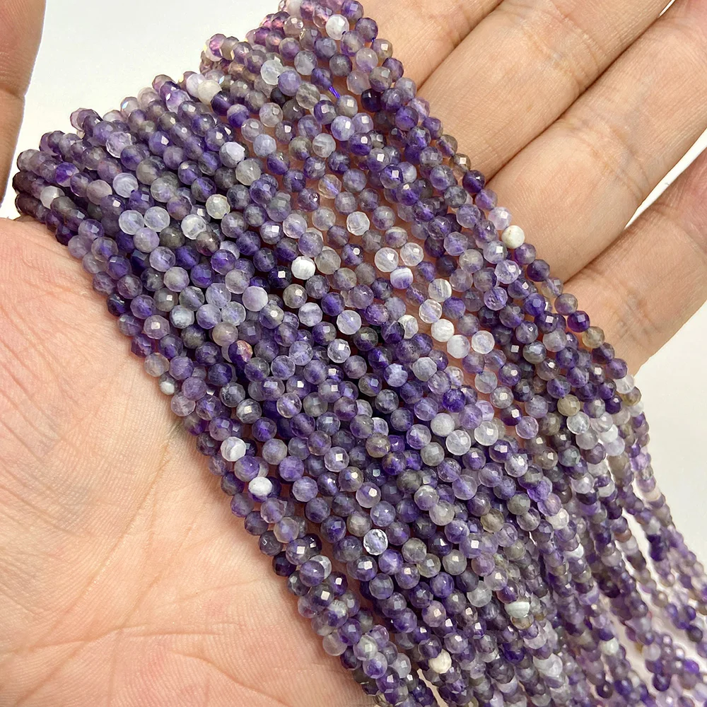 Natural Purple Tiny Amethyst Mica Quartz Crystal Stone Beads Loose 2MM 3MM 4MM Faceted Bead For Jewelry Making Waist Chain Diy