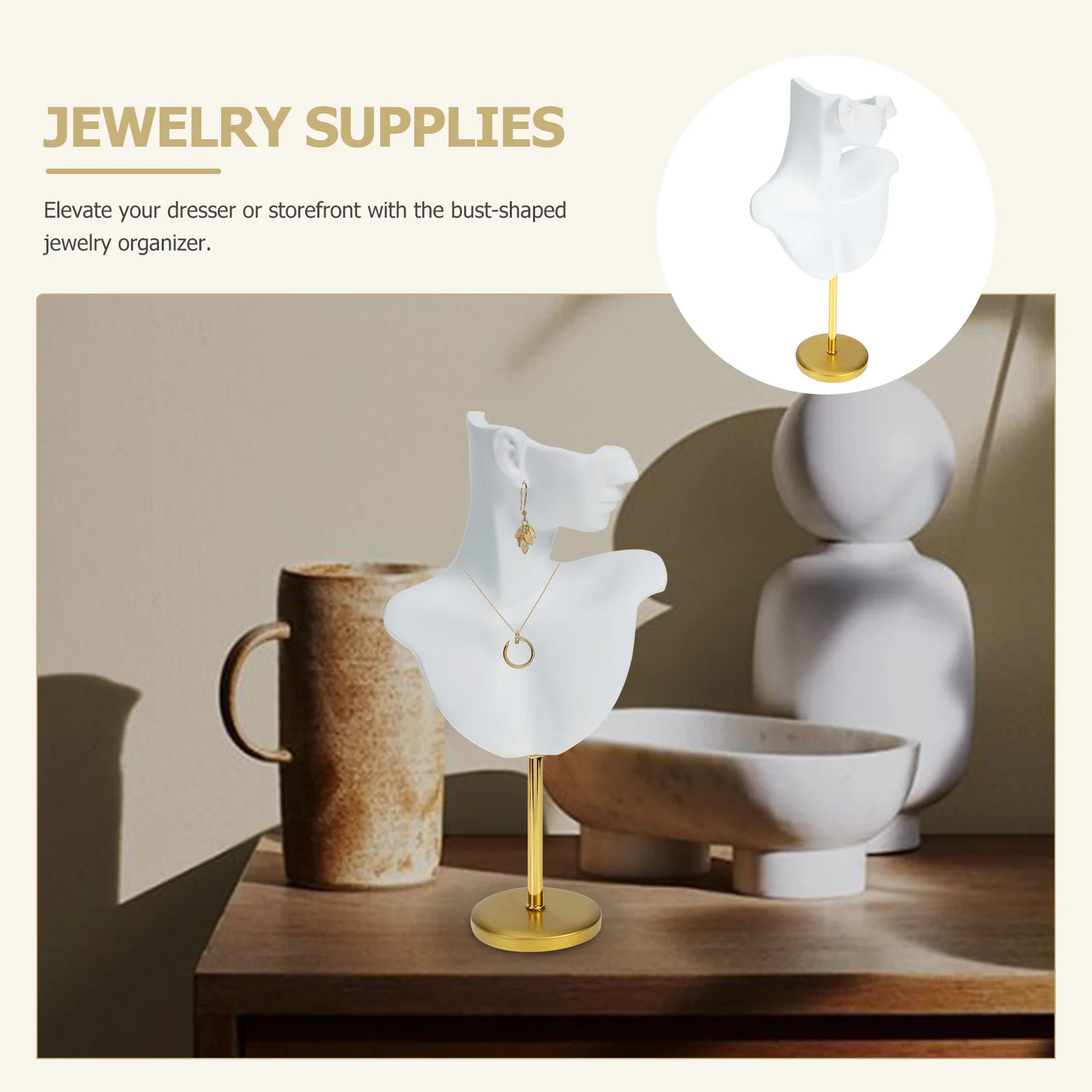 Metal Base Resin Jewelry Display Holder Necklace Earring Stand Special Shape Realistic Look Fashionable Chic Personal Use